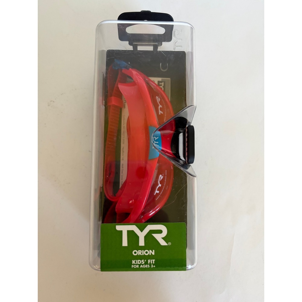 NIB TYR Orion Kids Fit Swim Goggles (age 3+) Red Clear Lens in Case New